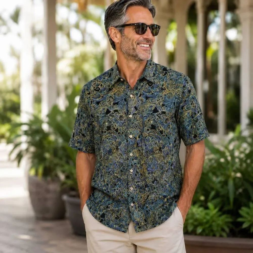 Tori Richard Mens Short Sleeve Button Up Floral Paisley Aloha Shirt Large
